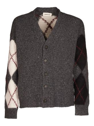 ATOMOFACTORY argyle-pattern button cardigan - men - Wool - M - Grey