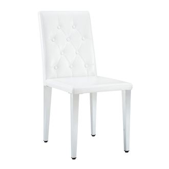 STILVORA Set De 4 Sillas De Comedor, Respaldo Acolchado, Asiento En Pu, Patas De Metal, Blanco Y Plateado