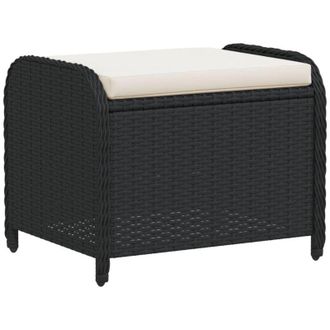 vidaXL Taburete De Jard&iacute;n Con Coj&iacute;n Rat&aacute;n Sint&eacute;tico Negro 58x46x46 Cm Vidaxl