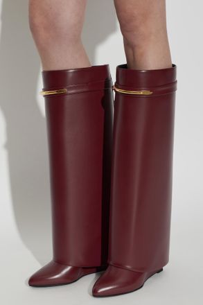 Givenchy Shark Pinch Leather Knee-high Boots, Womens, Burgundy