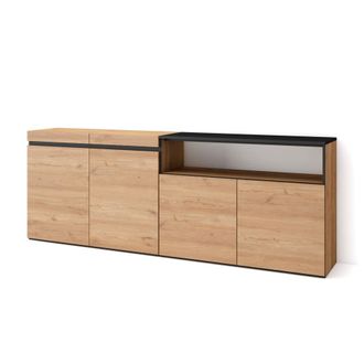 Skraut Home Aparador efecto madera roble y negro 200x35x75cm