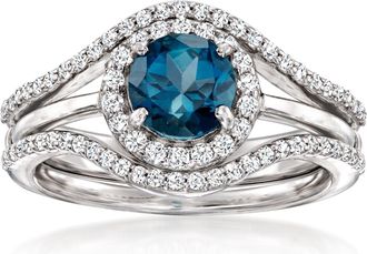 Ross-Simons London Blue Topaz and. White Topaz Jewelry Set: Ring and Ring Guard in Sterling Silver