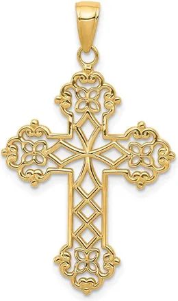 Diamond2Deal 14k Yellow Gold Lacey Budded Cross Pendant