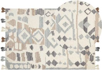 Beliani Beliani - Alfombra Kilim De Lana Beige Gris Marr&oacute;n 160 X 230 Cm A Mano Borlas Mrgavet