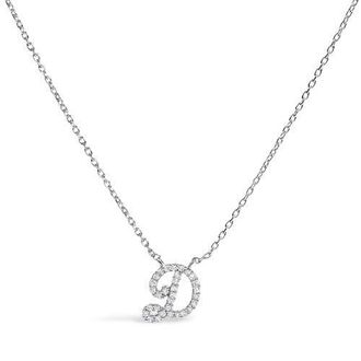 House of Brilliance 10K Gold Diamond Accent A-Z Initial Script Style Pendant Necklace in White | D at Nordstrom