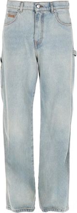 Msgm Logo Cotton Faded Straight-Leg Pants