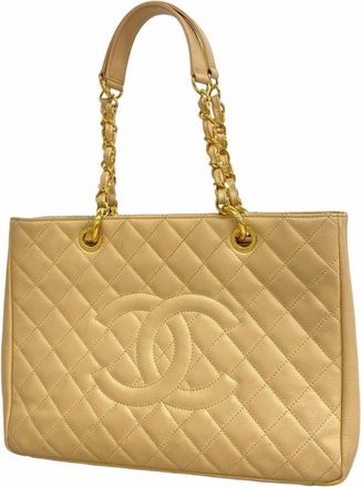 Chanel Beige Grained Calfskin Tote Bag (Pre-Owned)