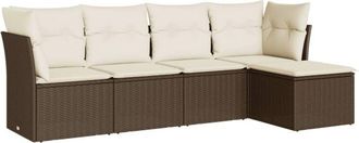 vidaXL Set Comedor De Jard&iacute;n 5 Piezas Y Cojines Rat&aacute;n Sint&eacute;tico Marr&oacute;n Vidaxl