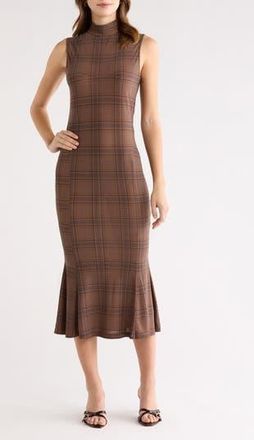 ASTR the Label Leigha Plaid Mock Neck Midi Dress in Brown Plaid at Nordstrom Rack, Size X-Small