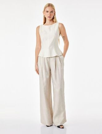 Koton Linen Blend Straight Wide Leg Pants in Beige at Nordstrom, Size 10