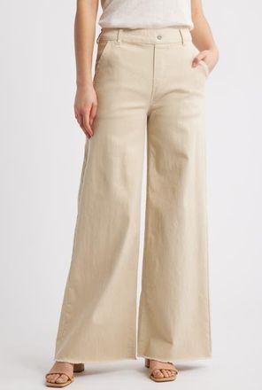 Hue Raw Hem Wide Leg Pull-On Denim Pants in Ecru at Nordstrom, Size X-Large