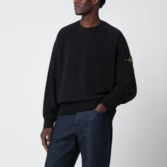 Stone Island Felpa girocollo nera in cotone biologico