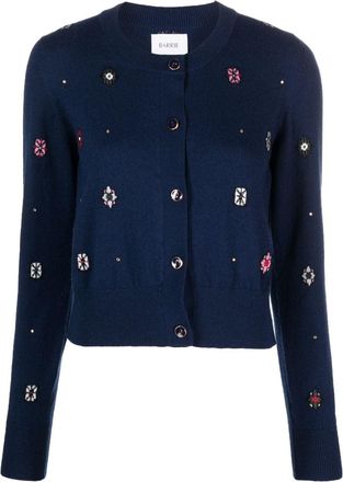 Barrie intarsia-knit round-neck cardigan - women - Cashmere/Cotton - L - Blue