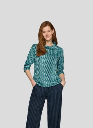 Rabe 3/4-Arm-Shirt RABE, Damen, Gr. 38, pazifik, Web, Obermaterial: 98% Polyester, 2% Elasthan, bedruckt, l&auml;ssig geschnitten h&uuml;ftbedeckend, Rundhals, Shirt