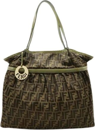Fendi Pre-owned Shoulder Bags, female, Green, Size: ONE SIZE Pre-owned Zucca Nylon Canvas 2way Bag