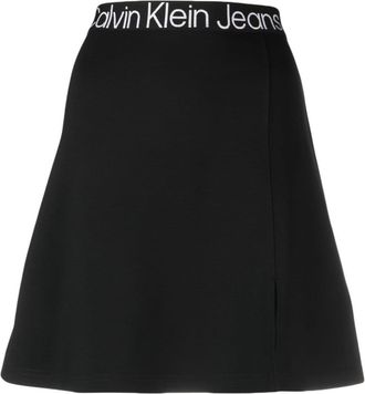 Calvin Klein Jeans logo-waistband straight skirt - women - Elastane/Viscose/Polyamide - M - Black