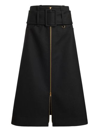 Patou Midi-rok met ceintuur en rits - Zwart