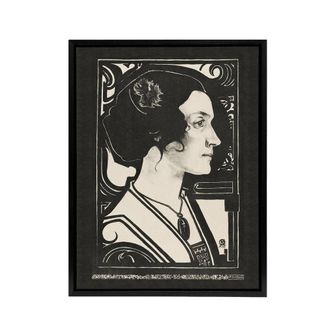 Artery8 Woman Stained Glass Sketch Portrait Holst Framed Canvas Wall Art Print in Black | Size: W24 x H32