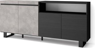 Skraut Home Aparadores Para Sal&oacute;n, Gran Capacidad De Almacenaje, 200x87x35cm, 4 Puertas, Dise&ntilde;o Industrial, Estilo Moderno, Gris Cemento - Skraut Home