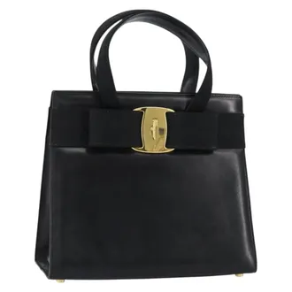 Ferragamo Convertible Vara Bow Tote Leather Black Leather Handbag (Pre-Owned)