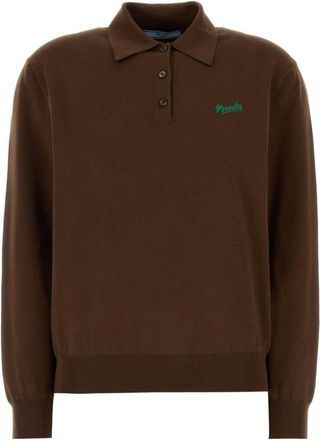 Prada Brown Logo Shirt Collar Sweater