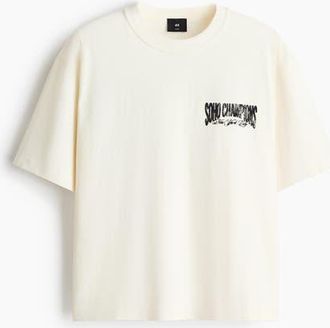 H&M Loose Fit Printed T-shirt in White/soho Champions at Nordstrom, Size Xxx-Large