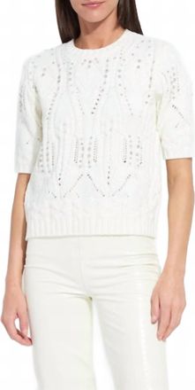 Lyss&eacute; Hadley Cozy Short Sleeve Embellished Cable Sweater In Snow White