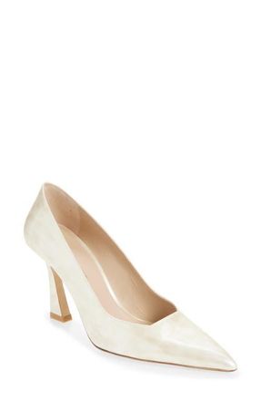 Stuart Weitzman Vinnie 85 Patent Leather Pointed Toe Pump in Fawn Beige at Nordstrom, Size 10.5