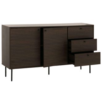 Hhg Hhg - C&oacute;moda 292, Aparador, 3 Cajones 2 Puertas, Estilo Escandinavo Metal Madera Melamina Mvg 85x150x40cm, Marr&oacute;n Oscuro
