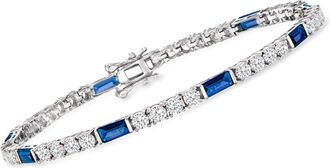 Ross-Simons CZ and Simulated Sapphire Tennis Bracelet in Sterling Silver