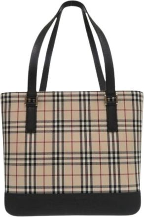 Burberry Pre-owned Vintage Canvas Tote Bag - Dames - Vintage Shopper - Beige - ONE Size - Leer - Vintage