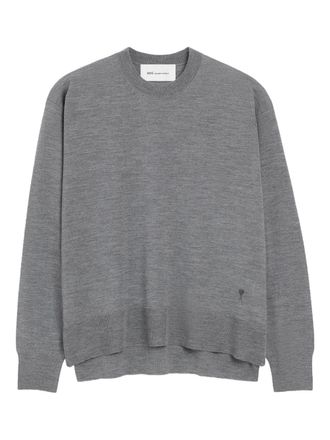 Ami Grey Ribbed Finishes Wool Sweater