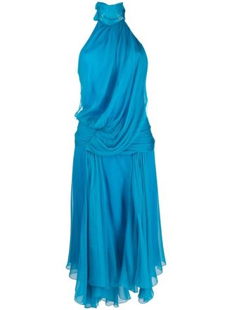 Alberta Ferretti draped asymmetrical-hem dress - women - Acetate/Silk/Silk/Spandex/Elastane - 44 - Blue
