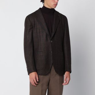 Santaniello Blazer monopetto marrone in lana a quadri Glen Check