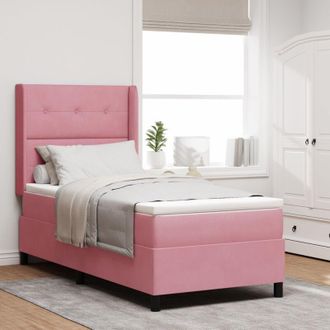 vidaXL Box Spring Bed with Mattress with LED Pink 100 x 200 cm Velvet vidaXL