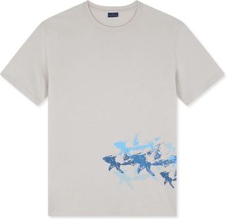 Paul & Shark Cotton jersey T-shirt met distressed Sharks print - Heren - T-shirts - Beige - M - Katoen - Tops