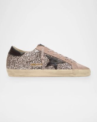 Golden Goose Super-Star Glitter & Suede Low-Top Sneakers
