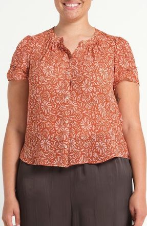 Estelle Bellavie Puff Sleeve Shirt in Rosewood at Nordstrom, Size 20W