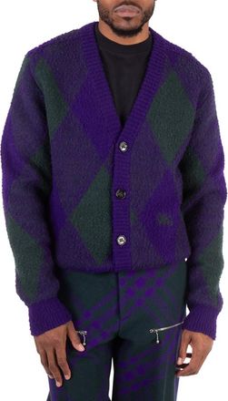 Burberry Argyle-Pattern Wool Cardigan, Size Small