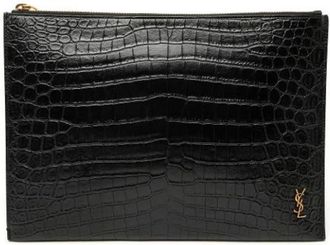 Saint Laurent Pre-owned Clutches, female, Black, Size: ONE SIZE Pre-owned Embossed Leather Clutch