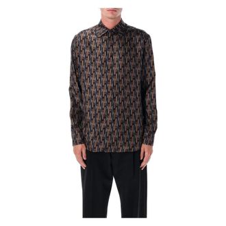Fendi Casual Shirts, male, Brown, S, Printed Silk Shirt