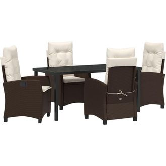 vidaXL Conjunto De Comedor De Jard&iacute;n 5 Pcs Marr&oacute;n Rat&aacute;n Sint&eacute;tico Vidaxl