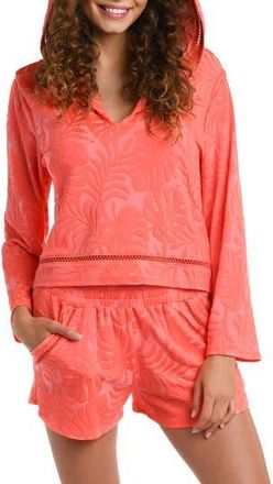 La Blanca Island Palm Cover-Up Hoodie in Coral at Nordstrom Rack, Size X-Large