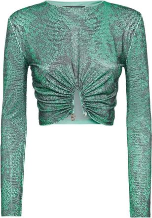 Philipp Plein glass crystal embellishment T-shirt - women - Polyester/Spandex/Elastane/Glass Fiber - M - Green