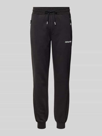 Jack & Jones Slim Fit Sweatpants mit Logo-Print Modell Gordon in Black, Gr&ouml;&szlig;e L