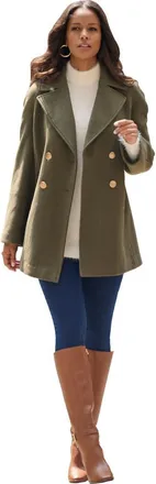 Roaman's Plus Size Wool Blend A Line Peacoat in Dark Olive Green at Nordstrom, Size 20