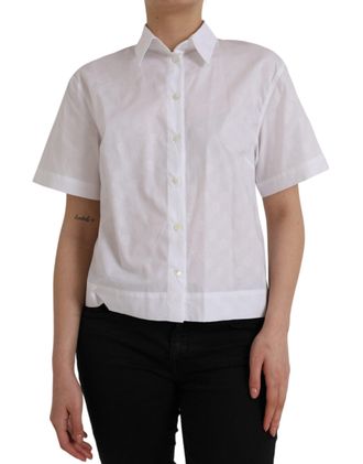 Dolce & Gabbana Womens White Collared Short Sleeve Polo Shirt Top Cotton