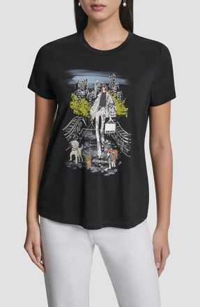 DKNY Crystal Embellished Central Park Conversational Graphic T-Shirt in Black at Nordstrom, Size Xx-Small