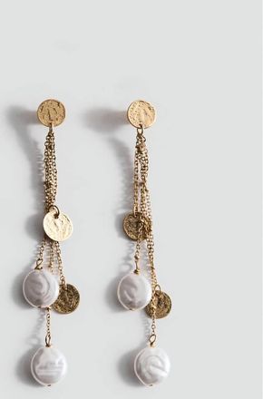 Mango Orecchini lunghi perline oro - Donna - Taglia unica - MANGO