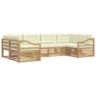 vidaXL Conjunto De Sof&aacute;s De Exterior 6 Pcs Blanco Y Crema Poli&eacute;ster Vidaxl